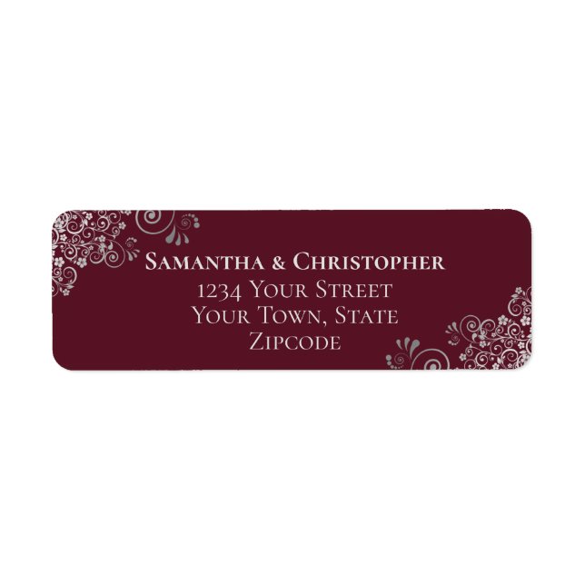 Silver Frills Burgundy Wedding Return Address (Front)