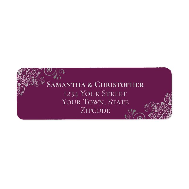 Silver Frills Cassis Purple Wedding Return Address (Front)
