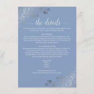 Silver Frills Chic Blue & Grey Wedding Details Enclosure Card