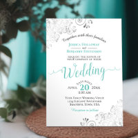 Silver Frills Elegant Aqua Cyan on White Wedding
