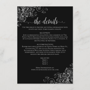 Silver Frills Elegant Black Wedding Details Enclosure Card
