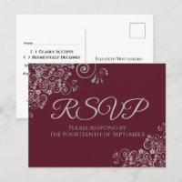 Silver Frills Elegant Burgundy Wedding RSVP