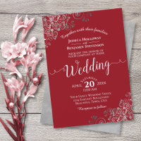 Silver Frills Elegant Calligraphy Red Wedding