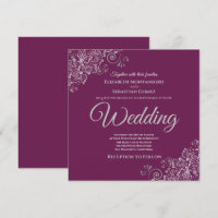 Silver Frills Elegant Cassis Purple Square Wedding