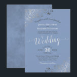 Silver Frills Elegant Gray on Light Blue Wedding Invitation<br><div class="desc">This beautiful wedding invitation features a simple yet elegant design with lacy gray script calligraphy on a light gray blue background and frilly silver gray faux foil filigree in the corners. The wording is formal,  but the layout is modern and stylish.</div>