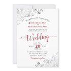 Silver Frills Elegant Red & Gray on White Wedding