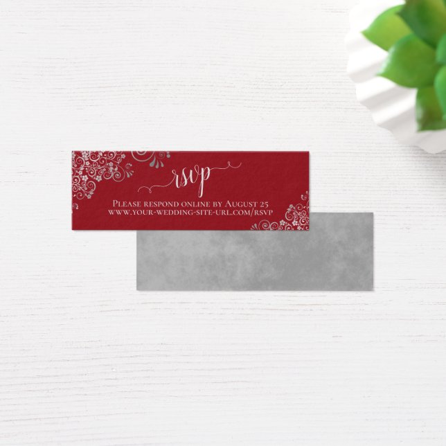 Silver Frills Elegant Red Wedding Carte en ligne R (Bureau)