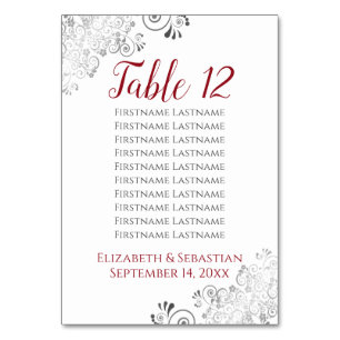 Silver Frills Elegant Red Wedding Seating Chart Table Number