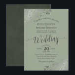 Silver Frills Elegant Sage or Olive Green Wedding Invitation<br><div class="desc">This beautiful wedding invitation features a simple yet elegant design with lacy script calligraphy on a sage green background and frilly silver grey faux foil filigree in the corners. The wording is formal,  but the layout is modern and stylish.</div>