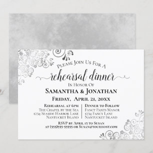 Silver Frills Elegant Wedding Rehearsal & Dinner Invitation