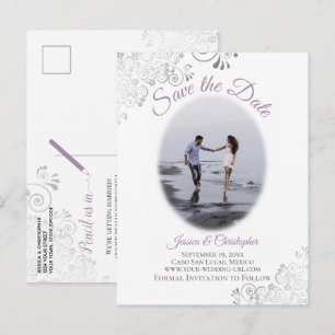 Silver Frills Lavender Wedding Save the Date Photo Announcement Postcard