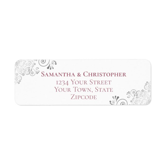 Silver Frills Mauve & White Wedding Return Address (Front)