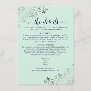 Silver Frills Mint Green & Navy Wedding Details Enclosure Card