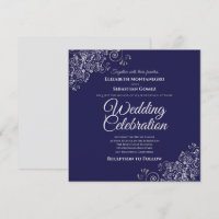 Silver Frills Navy Simple Elegant Square Wedding