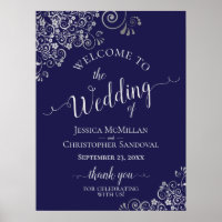 Silver Frills on Navy Blue Elegant Wedding Welcome