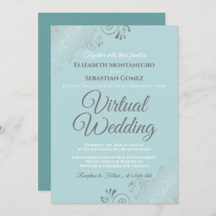 Silver Frills Pale Teal and Grey Virtual Wedding Invitation