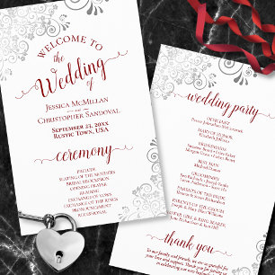 Silver Frills Red on White Budget Wedding Program