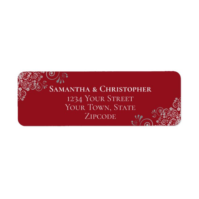 Silver Frills Romantic Red Wedding Return Address (Front)