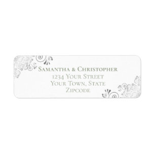 Silver Frills Sage on White Mariage Adresse de ret