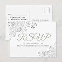 Silver Frills Simple Chic Sage Green Wedding RSVP