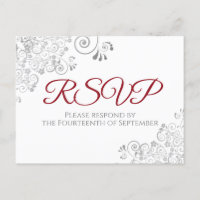 Silver Frills Simple Elegant Red Wedding RSVP
