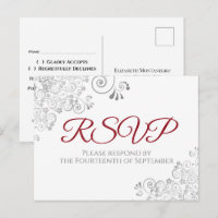 Silver Frills Simple Elegant Red Wedding RSVP