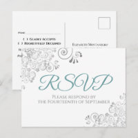 Silver Frills Simple Elegant Teal Wedding RSVP
