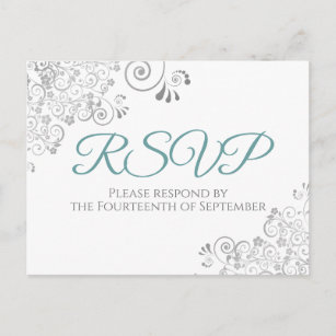 Silver Frills Simple Elegant Teal Wedding RSVP Postcard