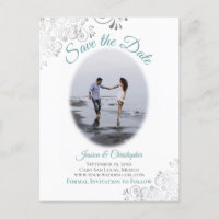 Silver Frills w/ Photo Teal Wedding Save the Date