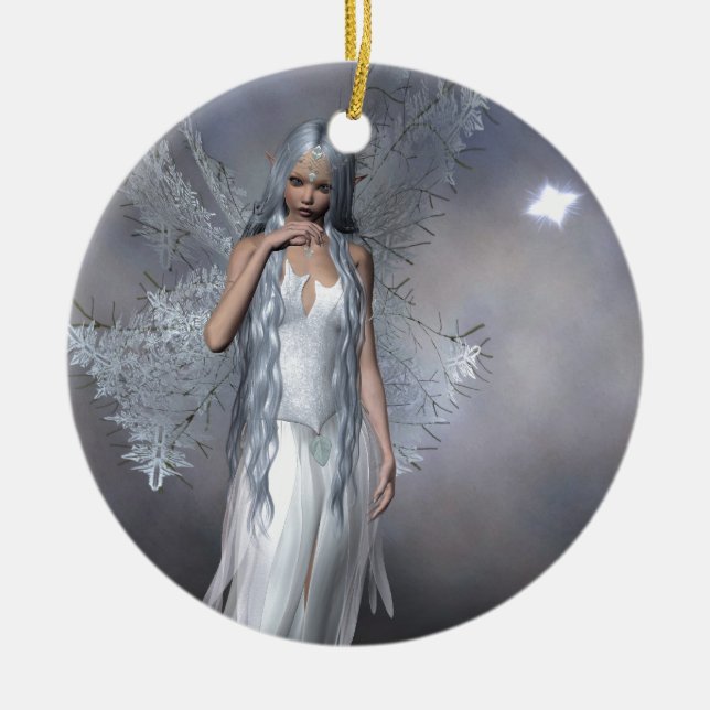 Silver Frost Fairy Ceramic Ornament (Front)