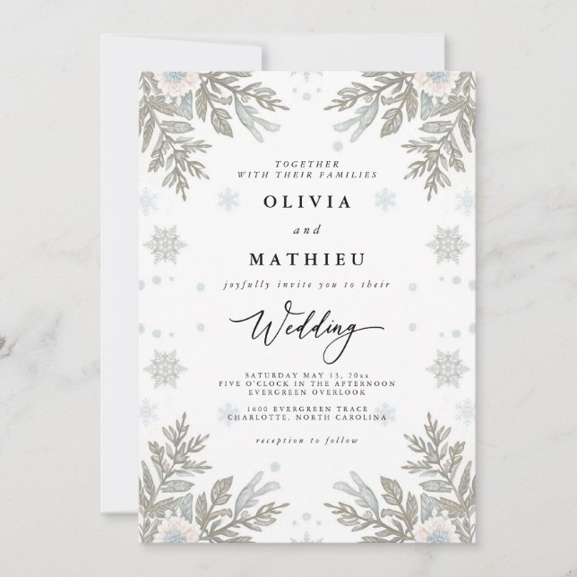 Silver Frosted Winter Wedding Invitation (Front)