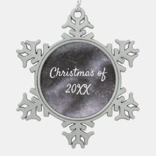 Silver Galaxy Sparkle Abstract Personalized Snowflake Pewter Christmas Ornament