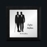 Silver Gay Wedding Grooms with Names and Date  Gift Box<br><div class="desc">Silver colour scheme,  These functional table numbers make unique mementoes for anyone that gets one. High fashion and tuxedo wearing grooms with names,  date and table number.</div>