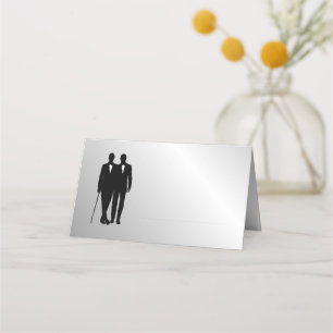 Silver Gay Wedding Grooms with Names and Date  Place Card