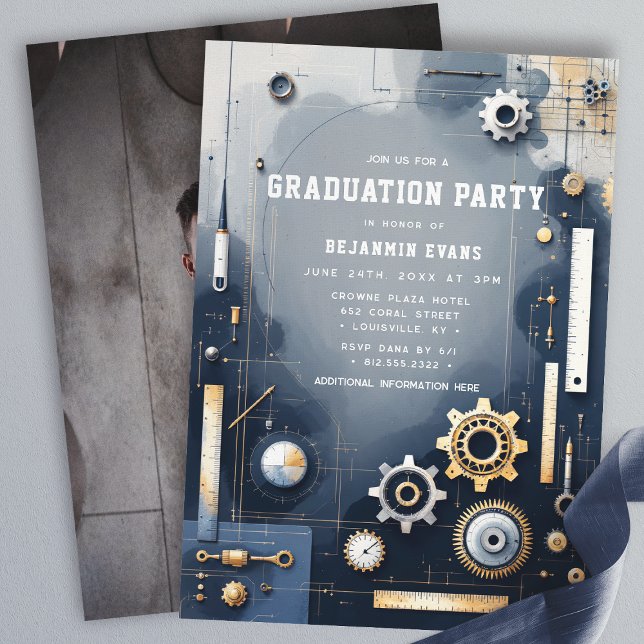 Silver Gears Engineering Graduation Photo Invitation (Creator Uploaded)