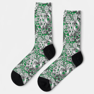 Silver Gears on Green Mechanical Gearhead Socks