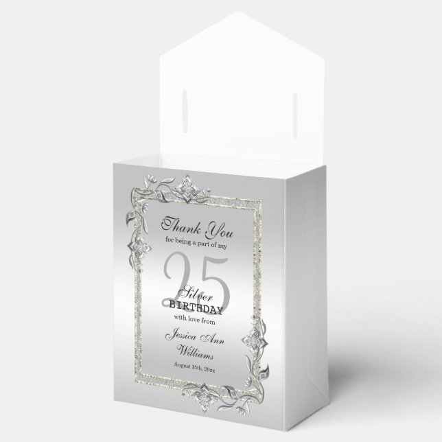 Silver Gem & Glitter 25th Birthday Party   Favor Box (Opened)