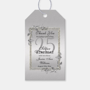 Silver Gem & Glitter 25th Birthday Party  Gift Tags