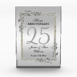 Silver Gem & Glitter 25th Wedding Anniversary Acrylic Award<br><div class="desc">Glamourous and elegant posh 25th Silver Wedding Anniversary award with stylish silver gem stone jewels corner decorations and matching coloured glitter border frame. A romantic design for your celebration. All text, font and font colour is fully customizable to meet your requirements. If you would like help to customize your product,...</div>