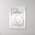 Silver Gem & Glitter 25th Wedding Anniversary Canvas Print<br><div class="desc">Glamourous and elegant posh 25th Silver Wedding Anniversary canvas print with stylish silver gem stone jewels corner decorations and matching coloured glitter border frame. A romantic design for your celebration. All text, font and font colour is fully customizable to meet your requirements. If you would like help to customize your...</div>