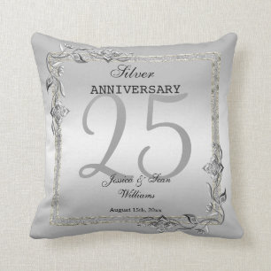 Silver Gem & Glitter 25th Wedding Anniversary Throw Pillow