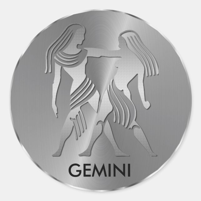 Silver Gemini the Twins - Zodiac Sign Classic Round Sticker (Front)