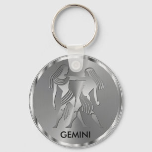 Silver Gemini ♊ the Twins - Zodiac Sign Keychain