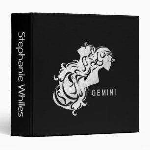 Silver Gemini Zodiac Twins Binder