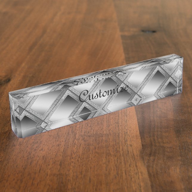 Silver Geometric Abstract Nameplate (Side)