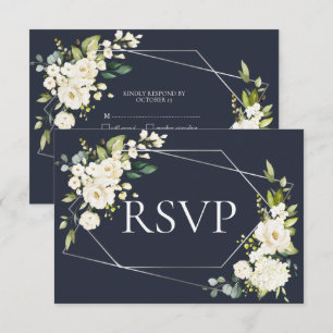Silver Geometric Blue White Floral No Menu RSVP