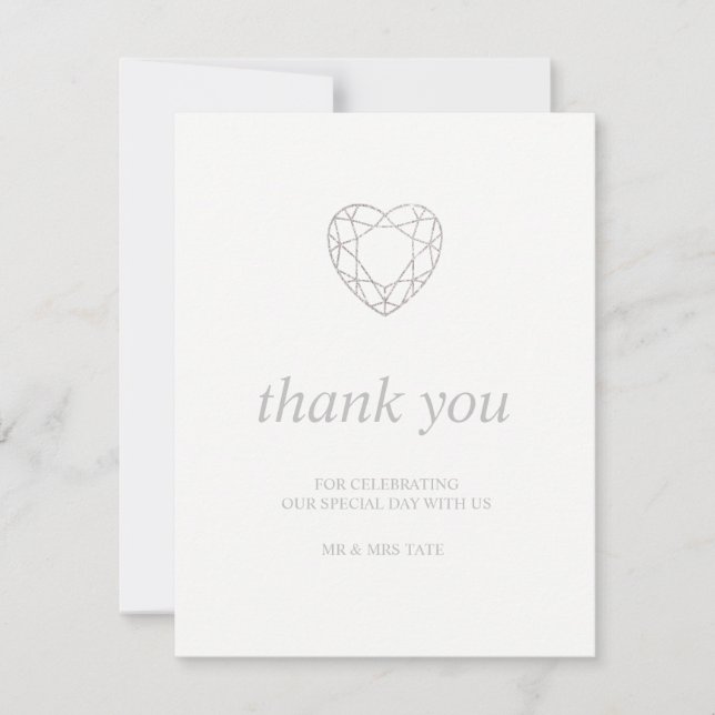Silver geometric heart thank you - flat invitation (Front)