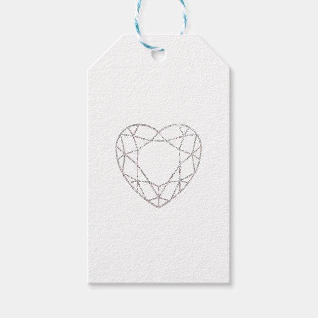 Silver geometric heart wedding favour tag (Front)