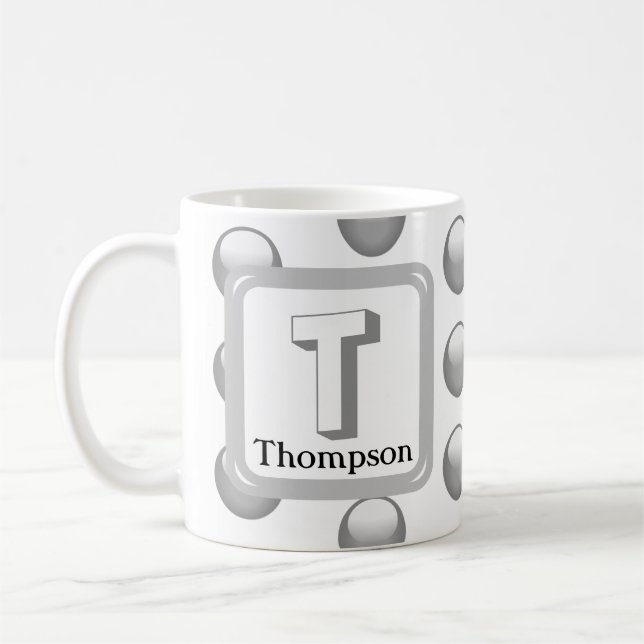 Silver Geometric Monogram Elegant Polka Dot Coffee Mug (Left)