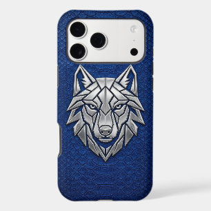 Silver Geometric Wolf Blue Snakeskin iPhone